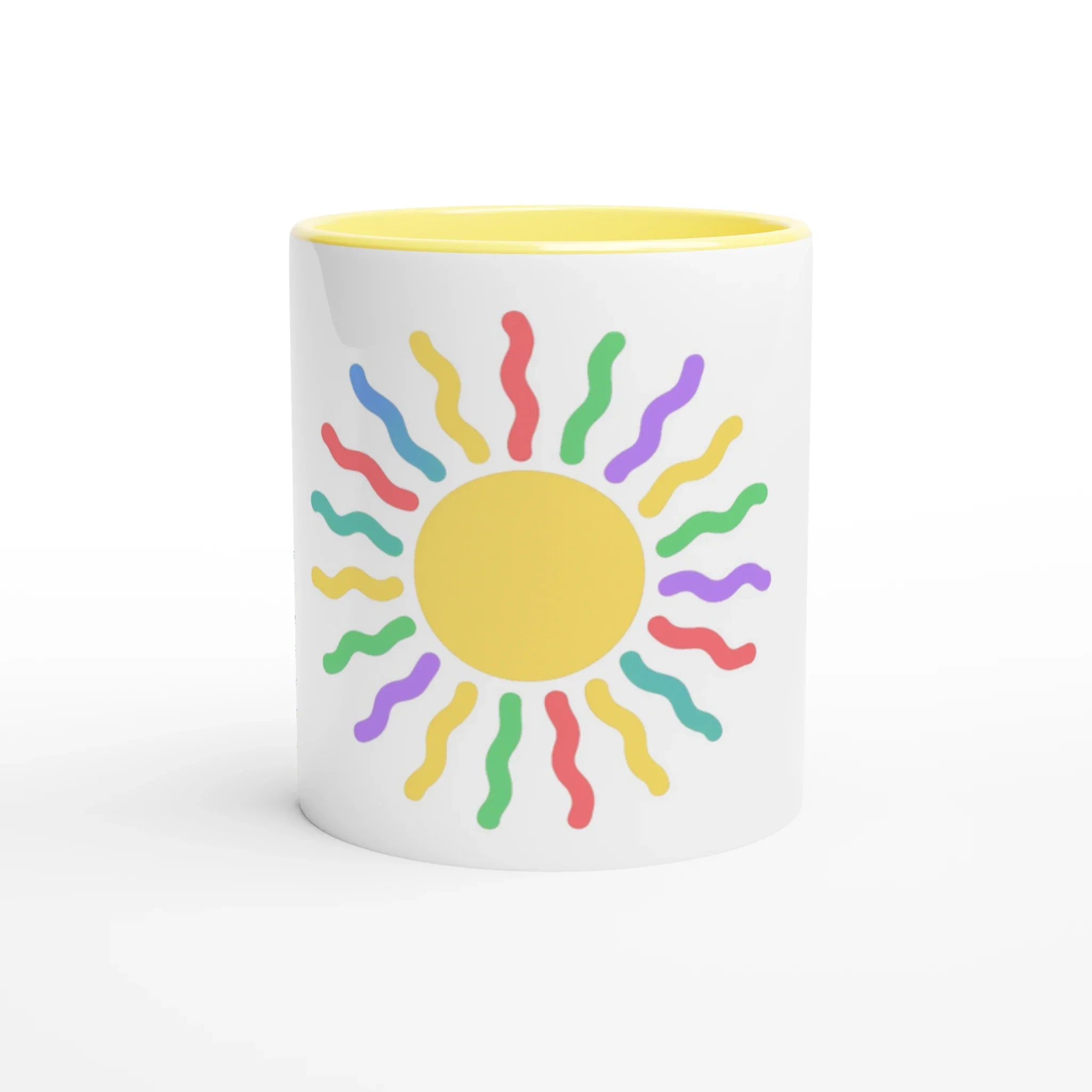 Enchanted Rainbow Sun White 11oz Ceramic Mug with Color Inside