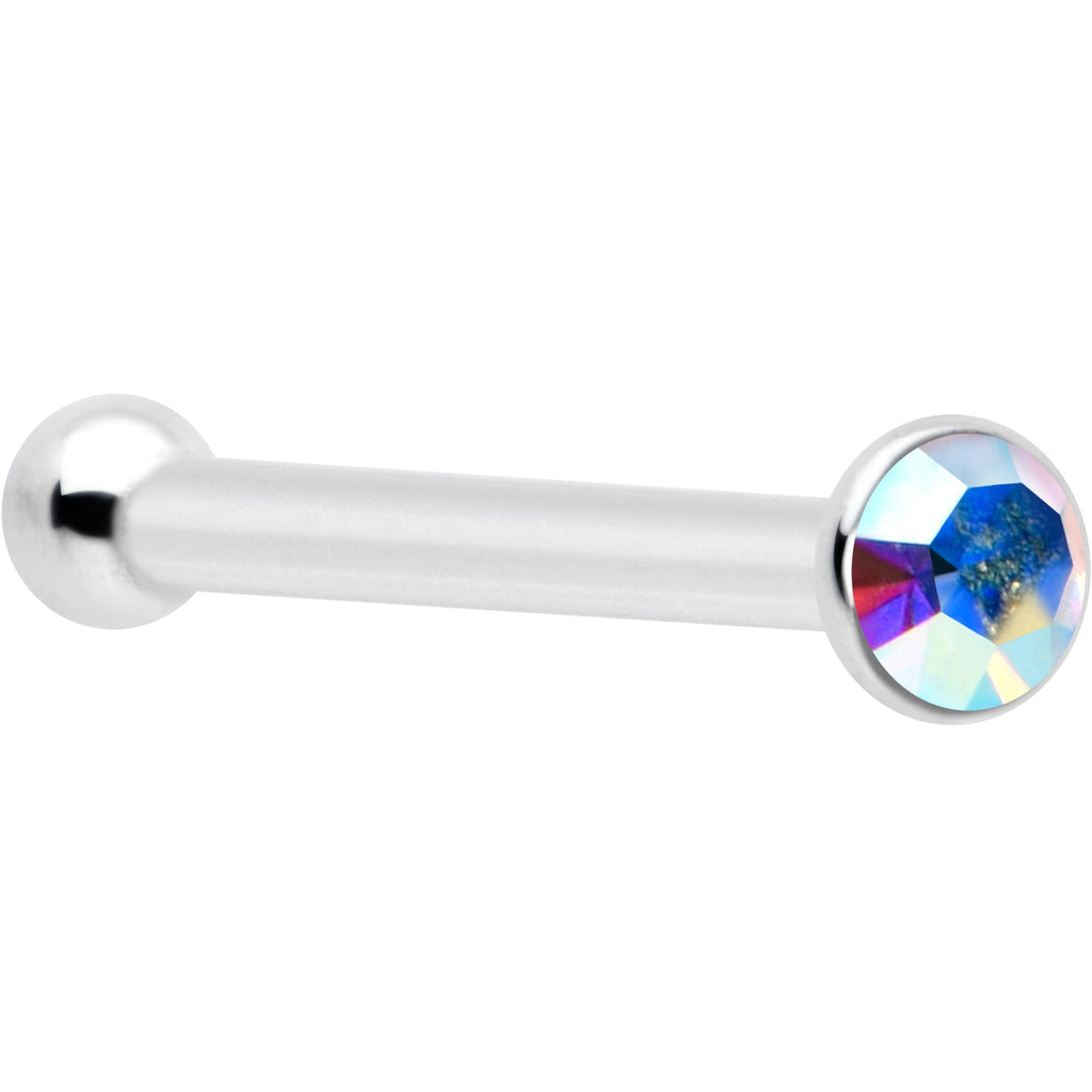 Sterling Silver 1.2mm Aurora Nose Bone Created with Crystals
