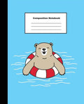 Composition Notebook: Smiling Brown Bear in Blue Swimming Pool Wide Ruled Note - Paperback