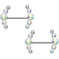 14G 5/8 Aurora Gem Steel Round Quintent Nipple Barbell Set