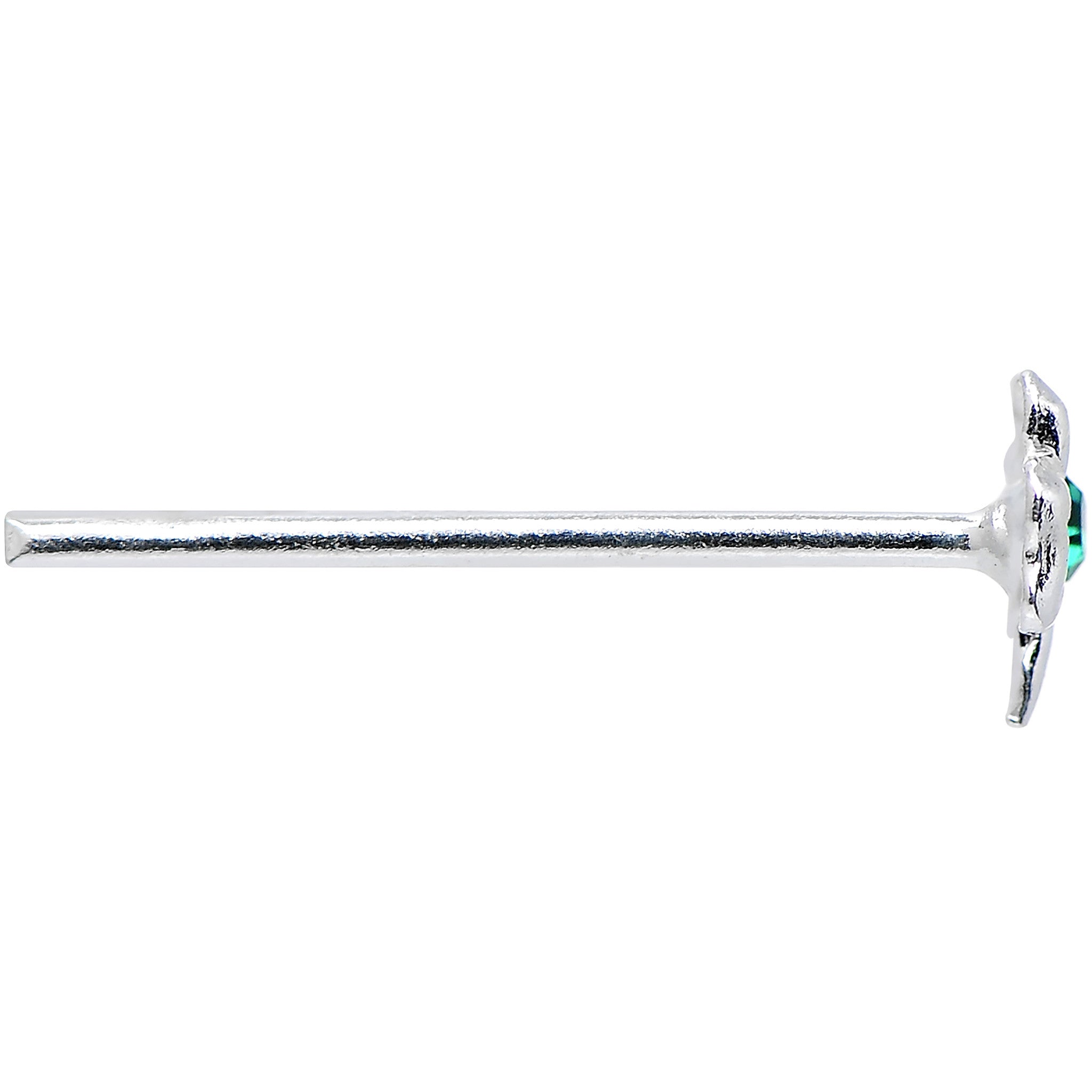 925 Sterling Silver 22G Green CZ Shamrock Bendable Nose Bone