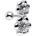 16G 1/4 Clear Gem Steel Double Flower Tragus Cartilage Earring