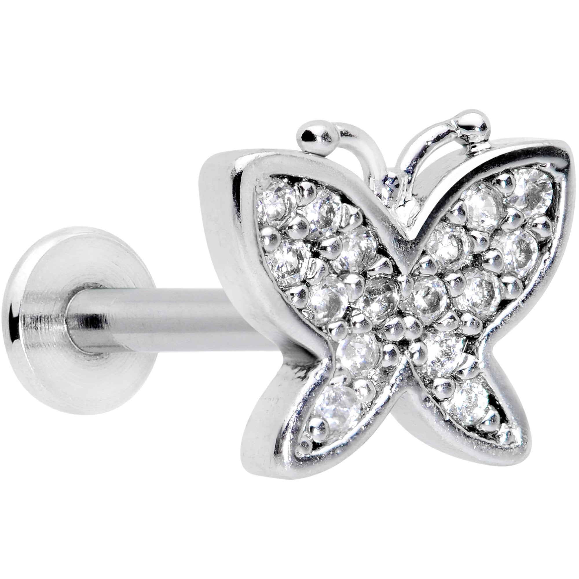 16G 5/16 Clear CZ Gem Spring Butterfly Labret Monroe Tragus