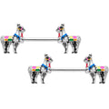 14G 9/16 Colorful Drama Llama Barbell Nipple Ring Set