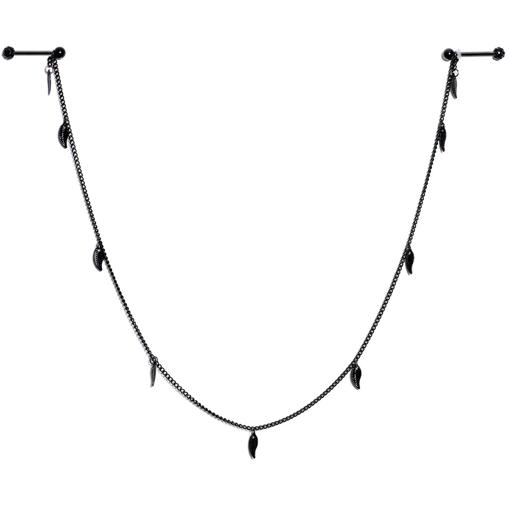 14G 5/8 Black Gem Black Autumn Leaves Dangle Nipple Chain