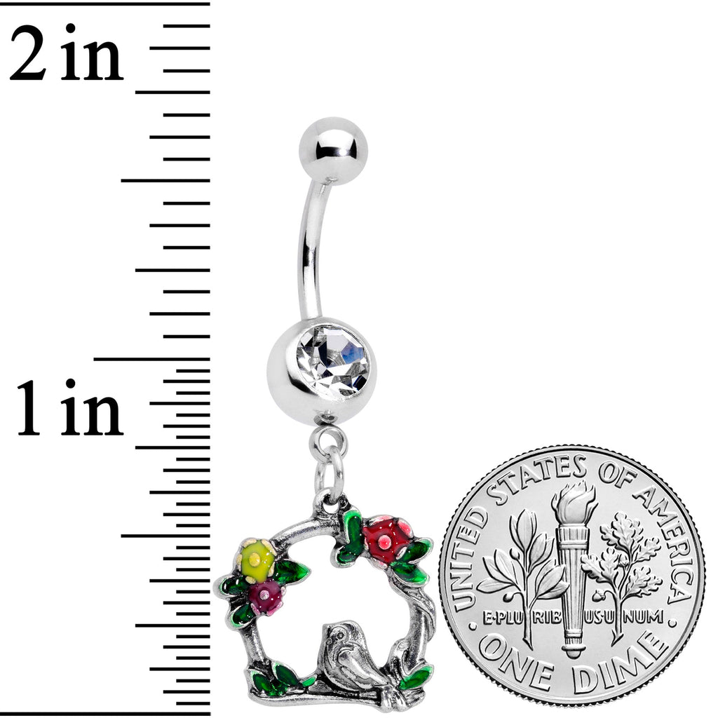 Clear Gem Swing Bird Wreath Flower Dangle Belly Ring