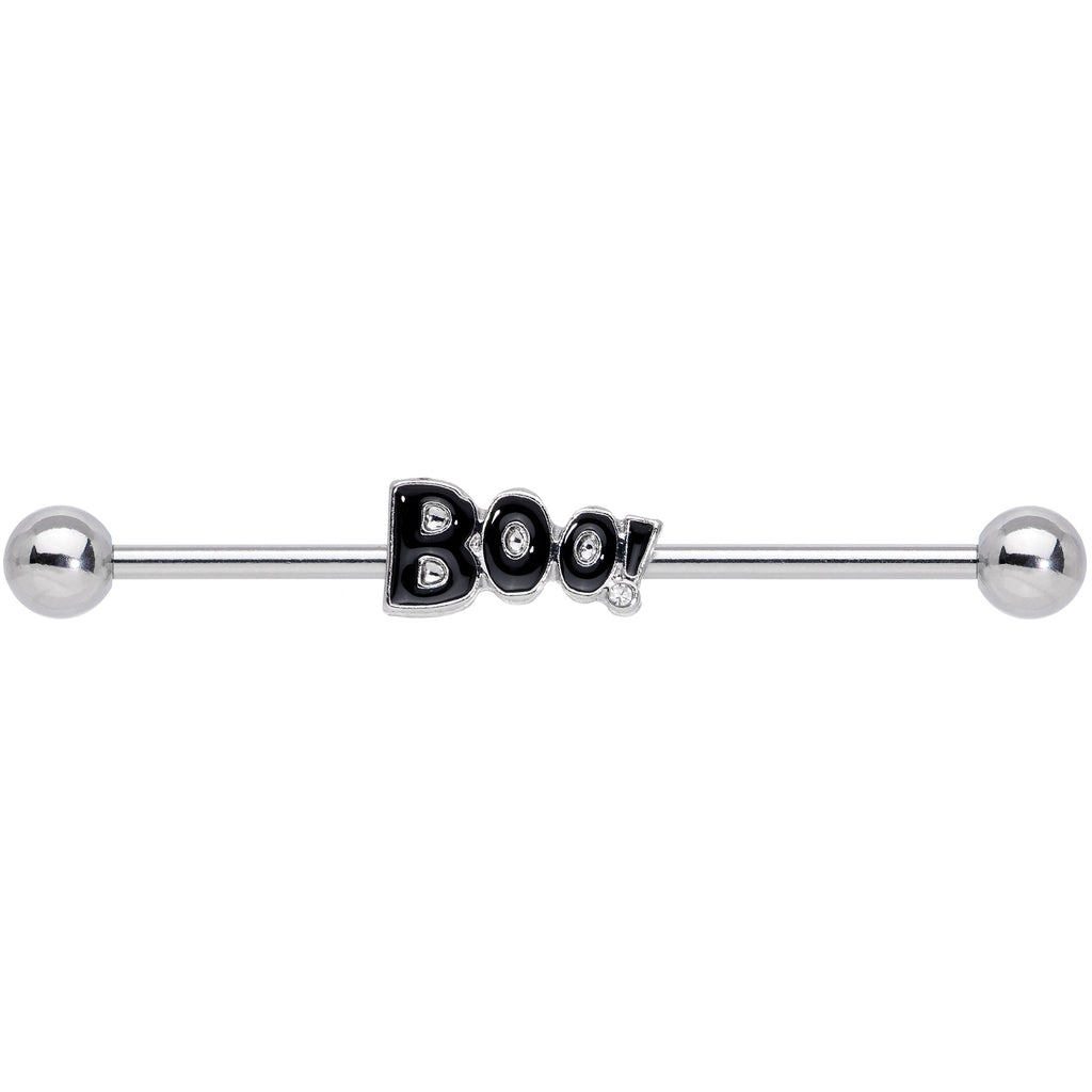 14G Clear Gem Black Boo Halloween Industrial Barbell 38mm