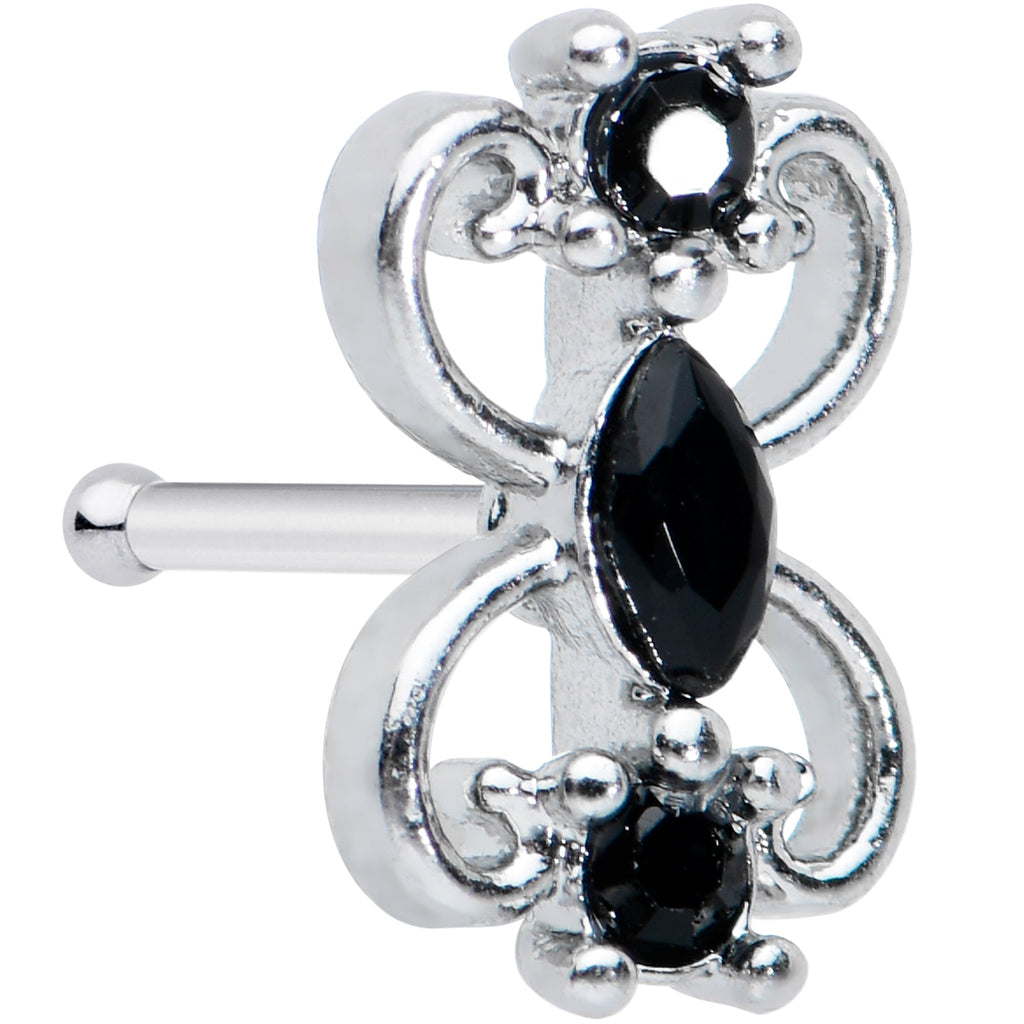 20G 1/4 Black Gem Art Deco Swirls Nose Bone