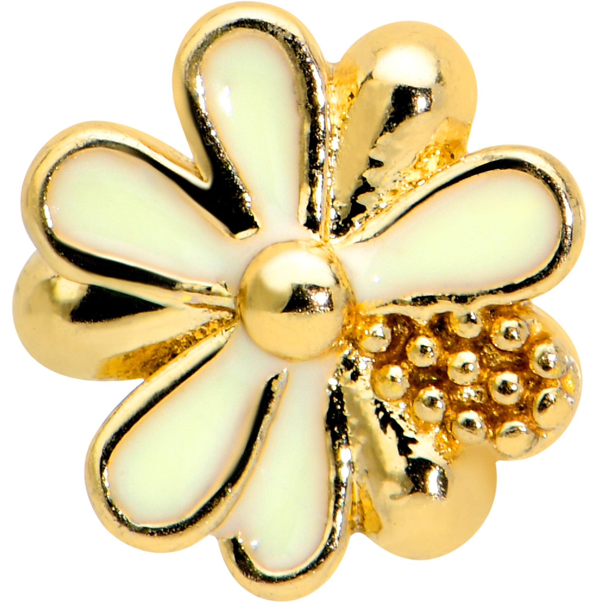 16G 5/16 Gold Hue White Texture Daisy Flower Labret Monroe Tragus