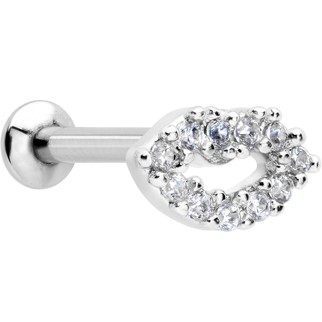 16G 5/16 Clear CZ Gem Kissy Lips Threadless Labret Monroe Tragus