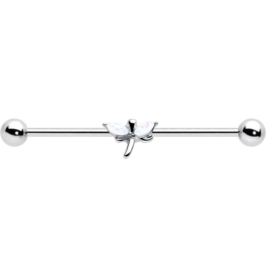 14G White Faux Opal Simple Style Dragonfly Industrial Barbell 38mm