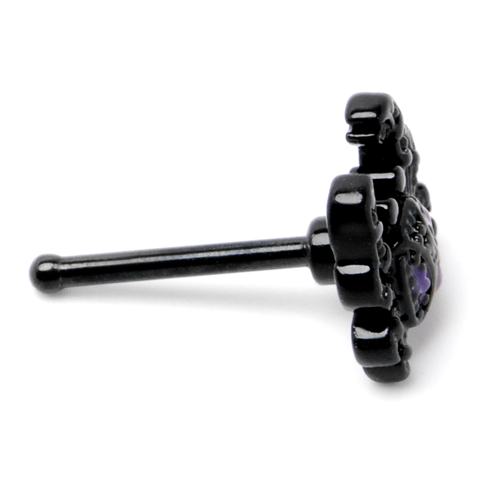 20G 1/4 Purple Gem Black Chic Crab Nose Bone