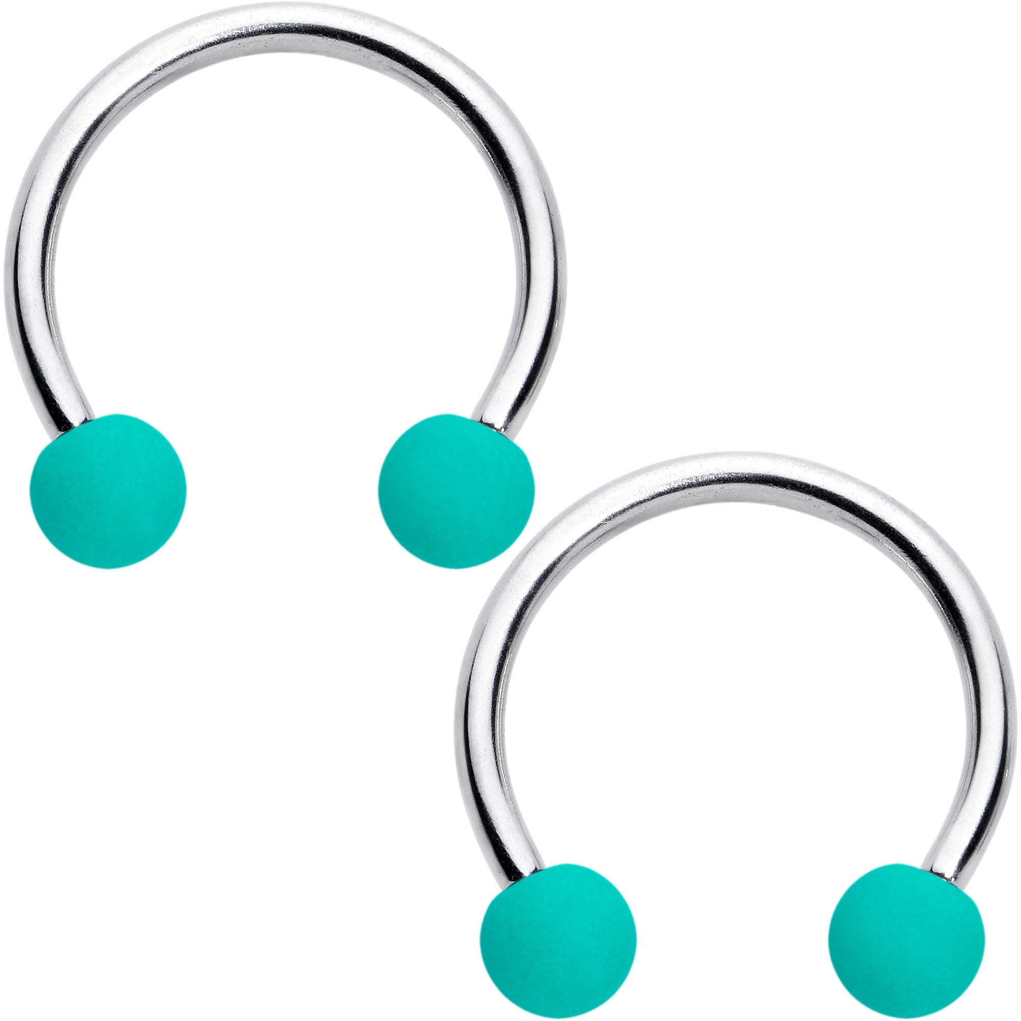 16G 3/8 Matte Black Blue Teal Horseshoe Circular Barbell Set of 6