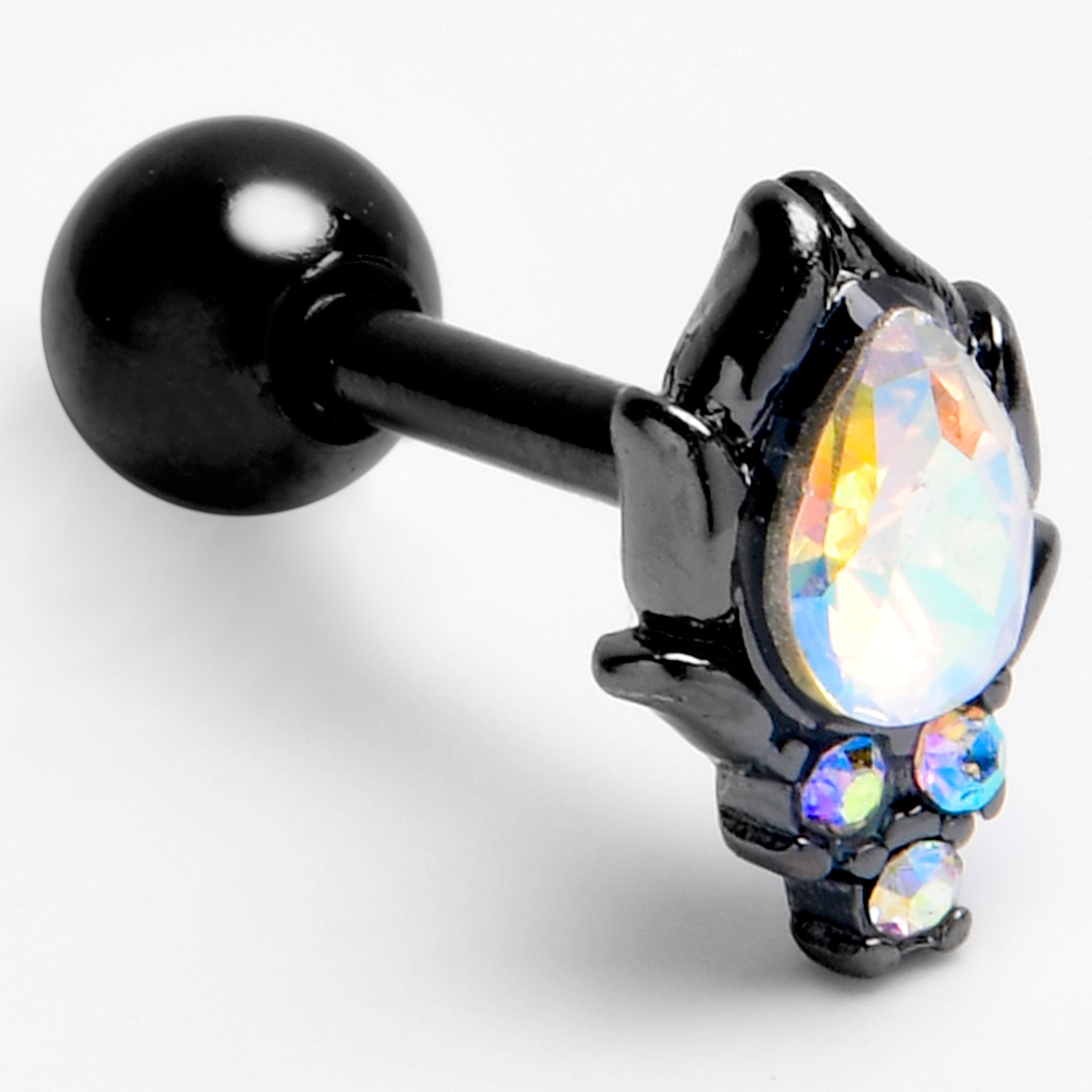 16G 1/4 Aurora Gem Black Dream Drop Cartilage Tragus Earring