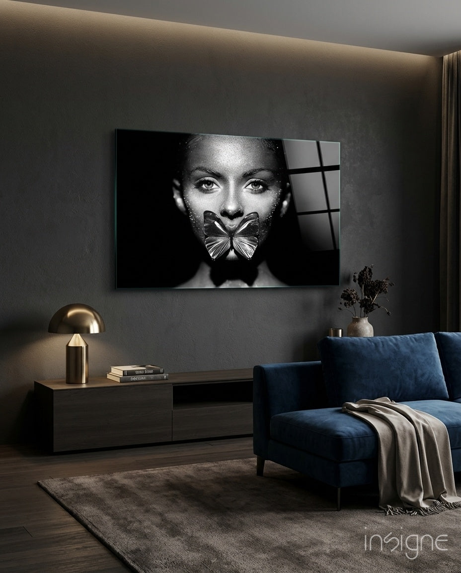Butterfly Woman Glass Wall Art