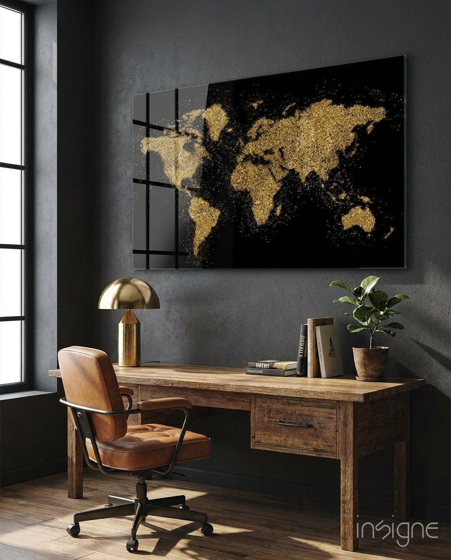 World Map Glass Wall Art