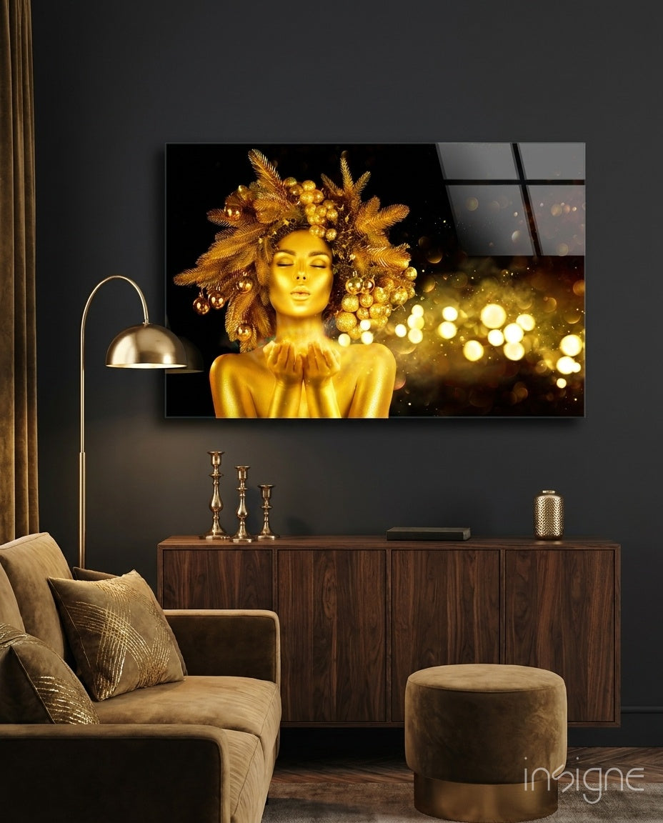 Gold Woman Glass Wall Art