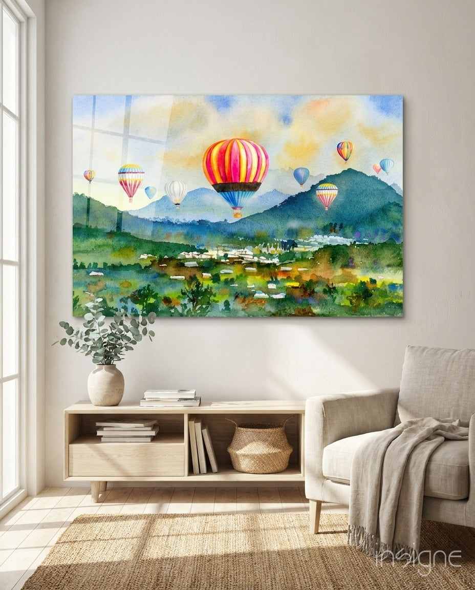 Hot Air Balloons Glass Wall Art