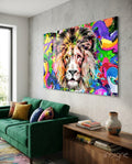 Lion in Colors Glass Wall Art