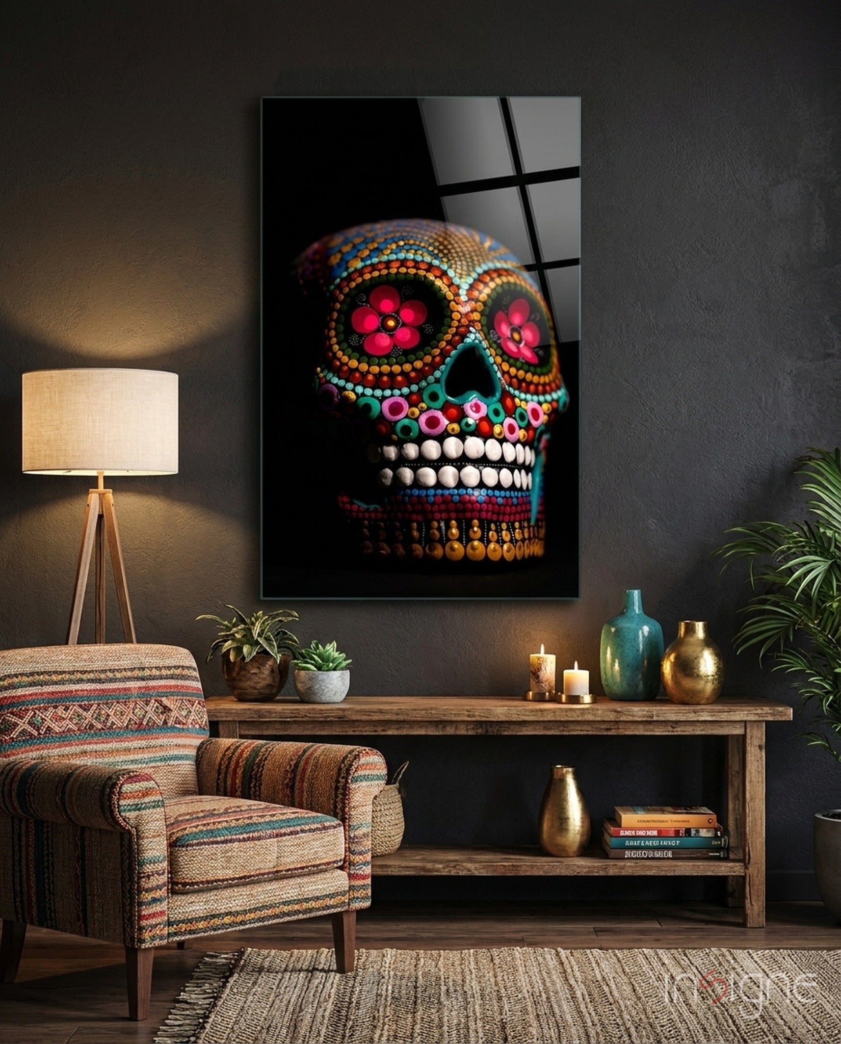 Sugar Skull Glass Wall Art