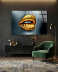 Golden Lips Glass Wall Art