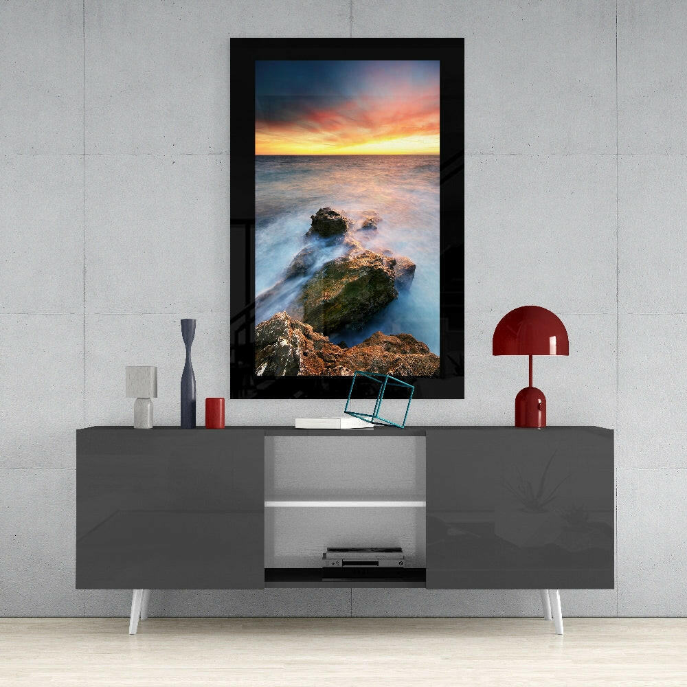Sunset on the Beach Glass Wall Art