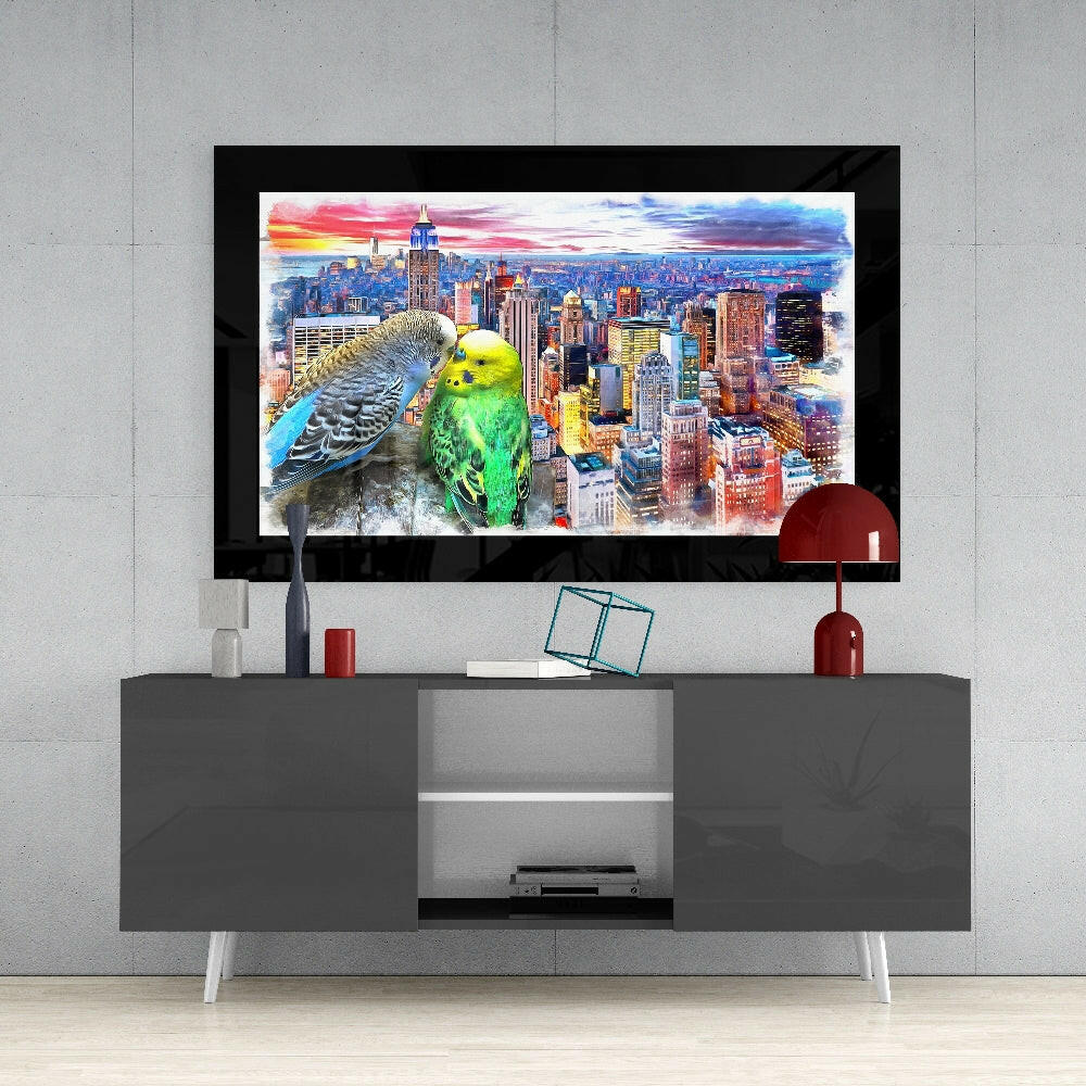Budgies Glass Wall Art