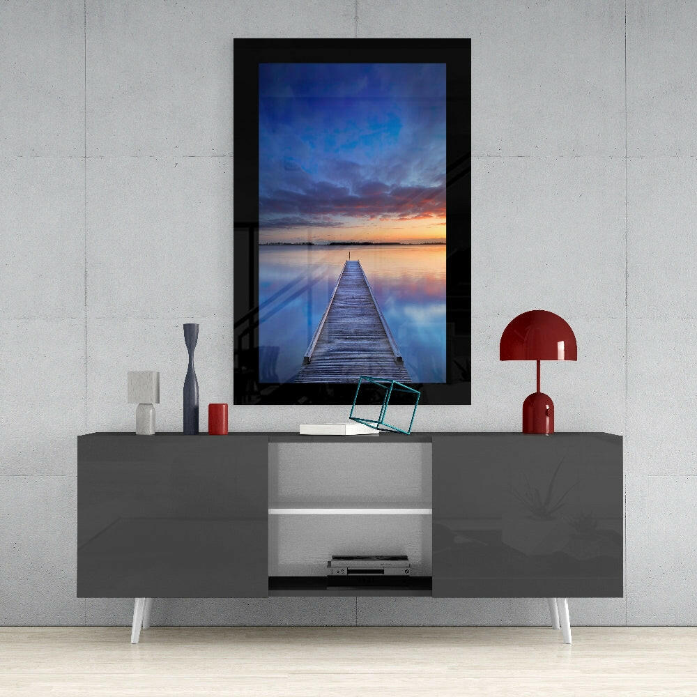 Sunset on the Dock Glass Wall Art