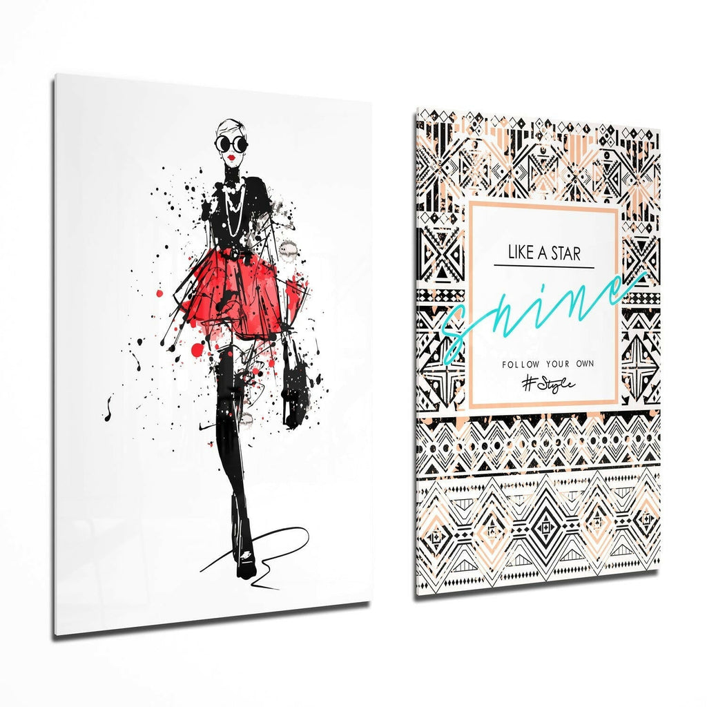 Follow Your Own Style 2 Pieces Combine Glass Wall Art