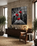 Red Umbrella Glass Wall Art