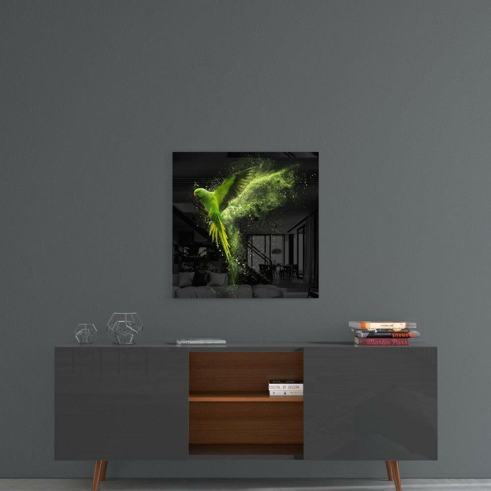 Green Parrot Glass Wall Art