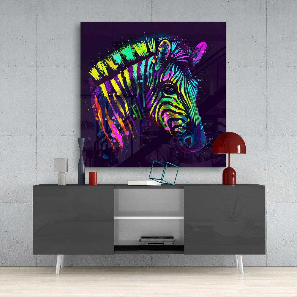Colorful Zebra Glass Wall Art