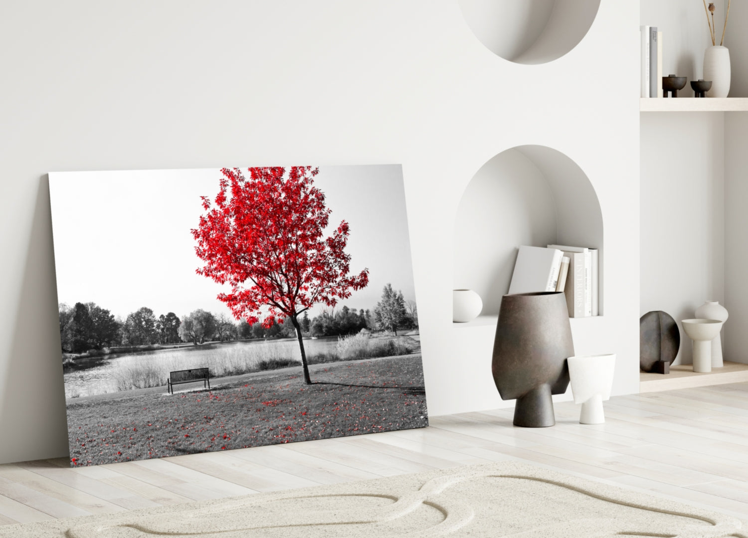 Red Tree Glass Wall Art