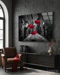 Red Umbrellas Glass Wall Art
