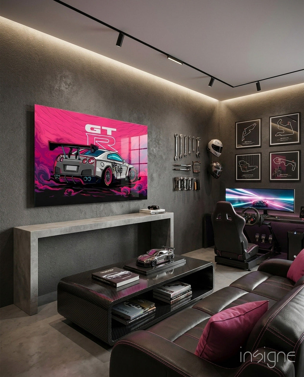 GT-R Pink Storm Glass Wall Art || Designer Collection