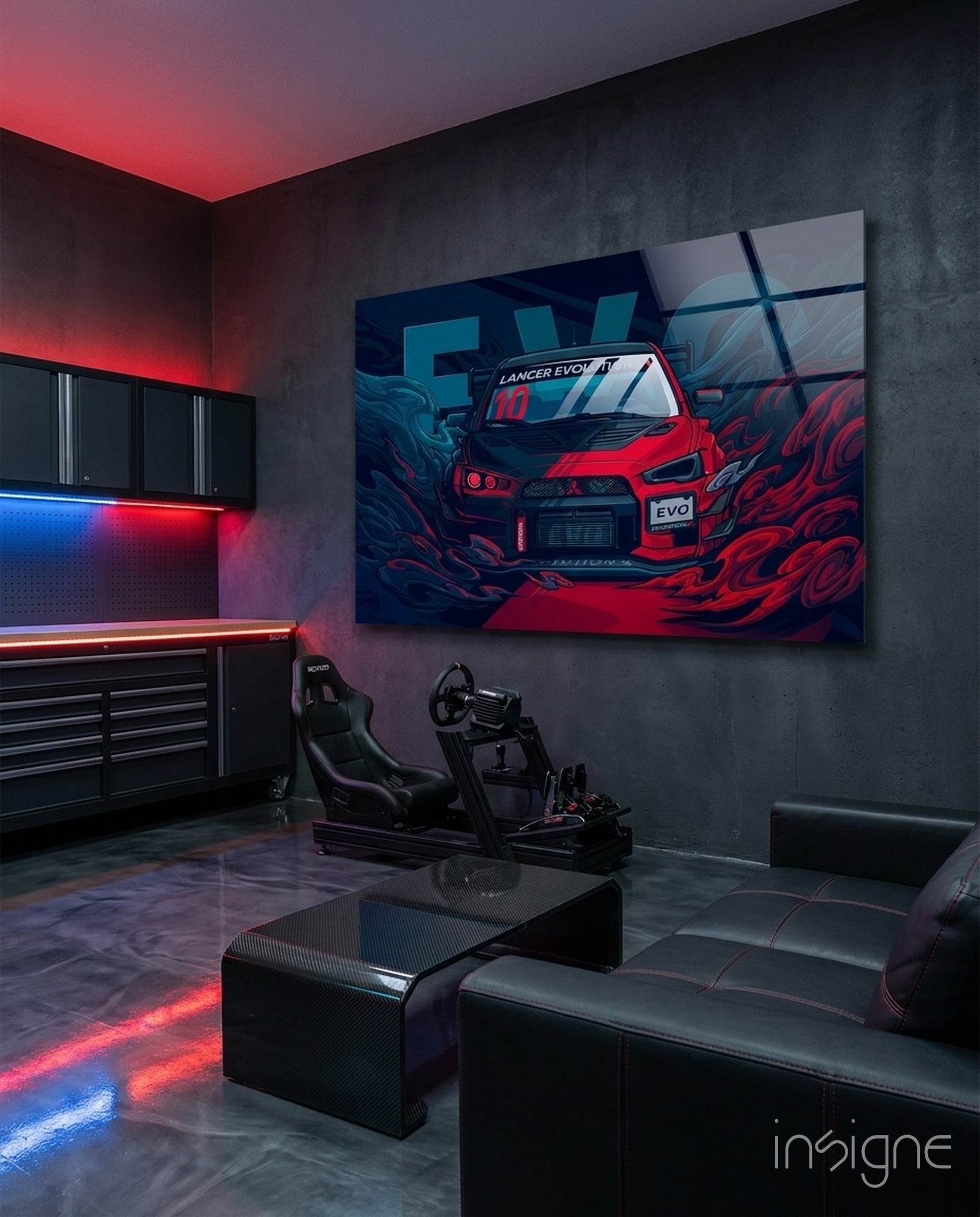 EVO X Red Storm Glass Wall Art || Designer Collection