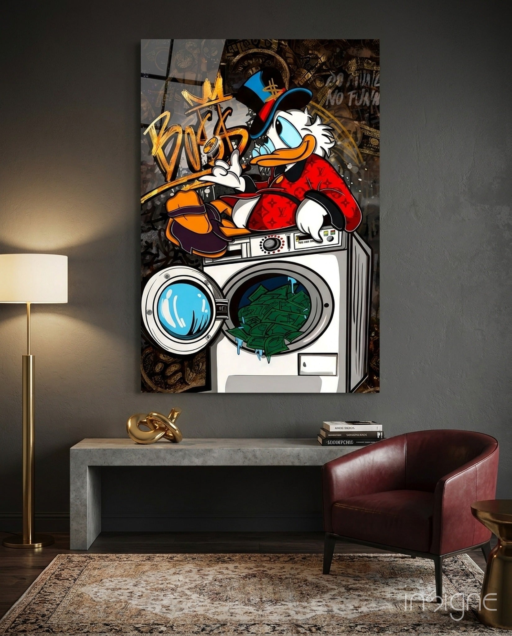 Scrooge's Money Laundering Glass Wall Art || Designer Collection