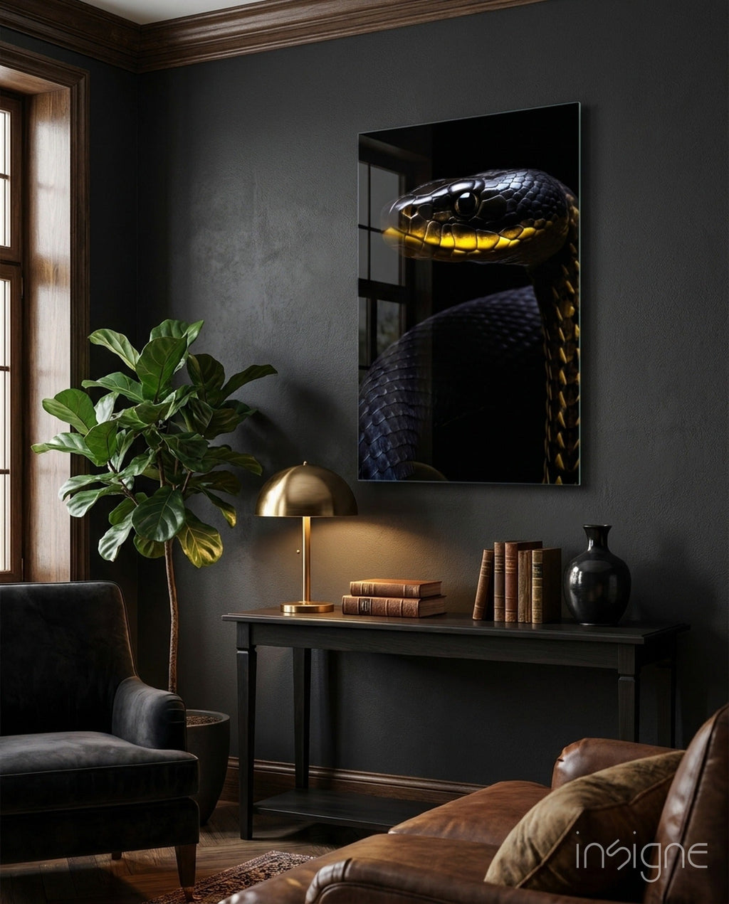 Black and Yellow Viper Glass Wall Art || Designer Collection