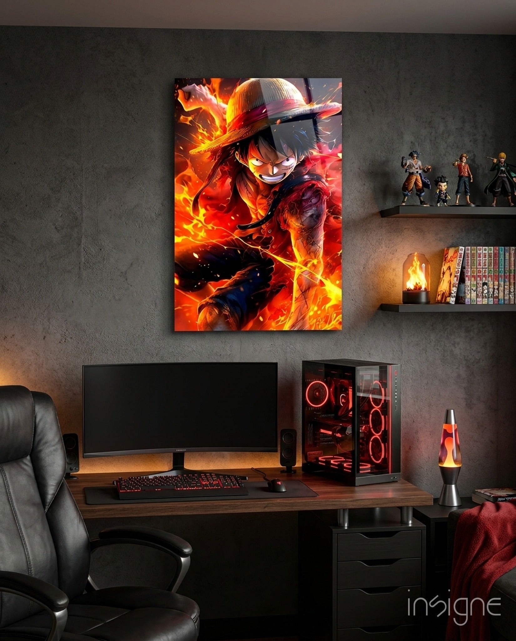 Luffy Fiery Fist Glass Wall Art || Designer Collection
