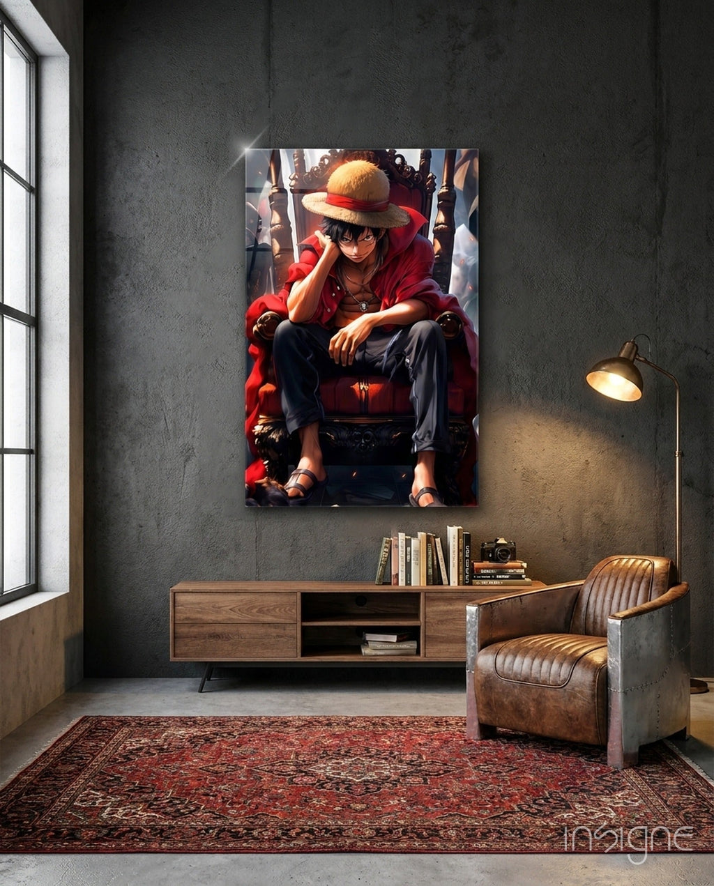Luffy on the throne Glass Wall Art || Designer Collection