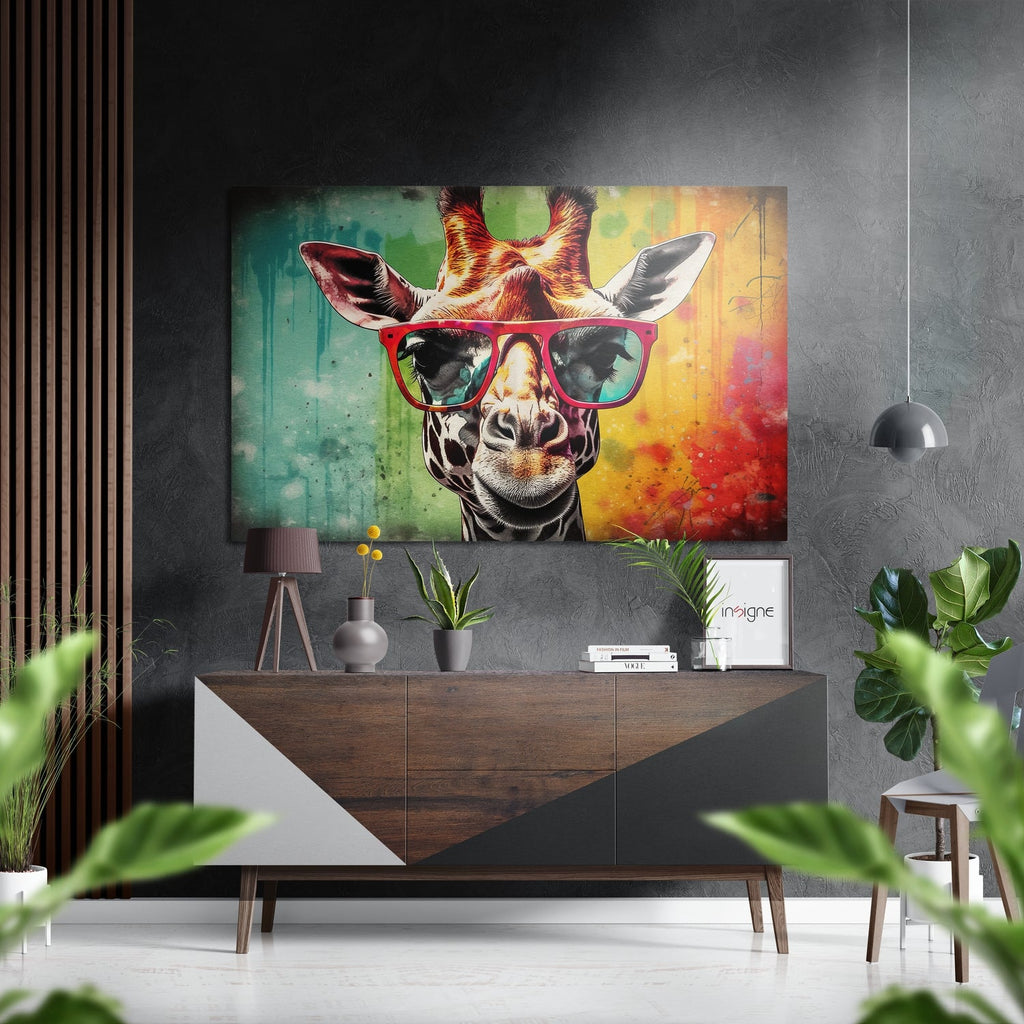 Happy Giraffe Brushed Aluminum Dibond Wall Art