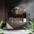 Lion in Flowers Brushed Aluminum Dibond Wall Art