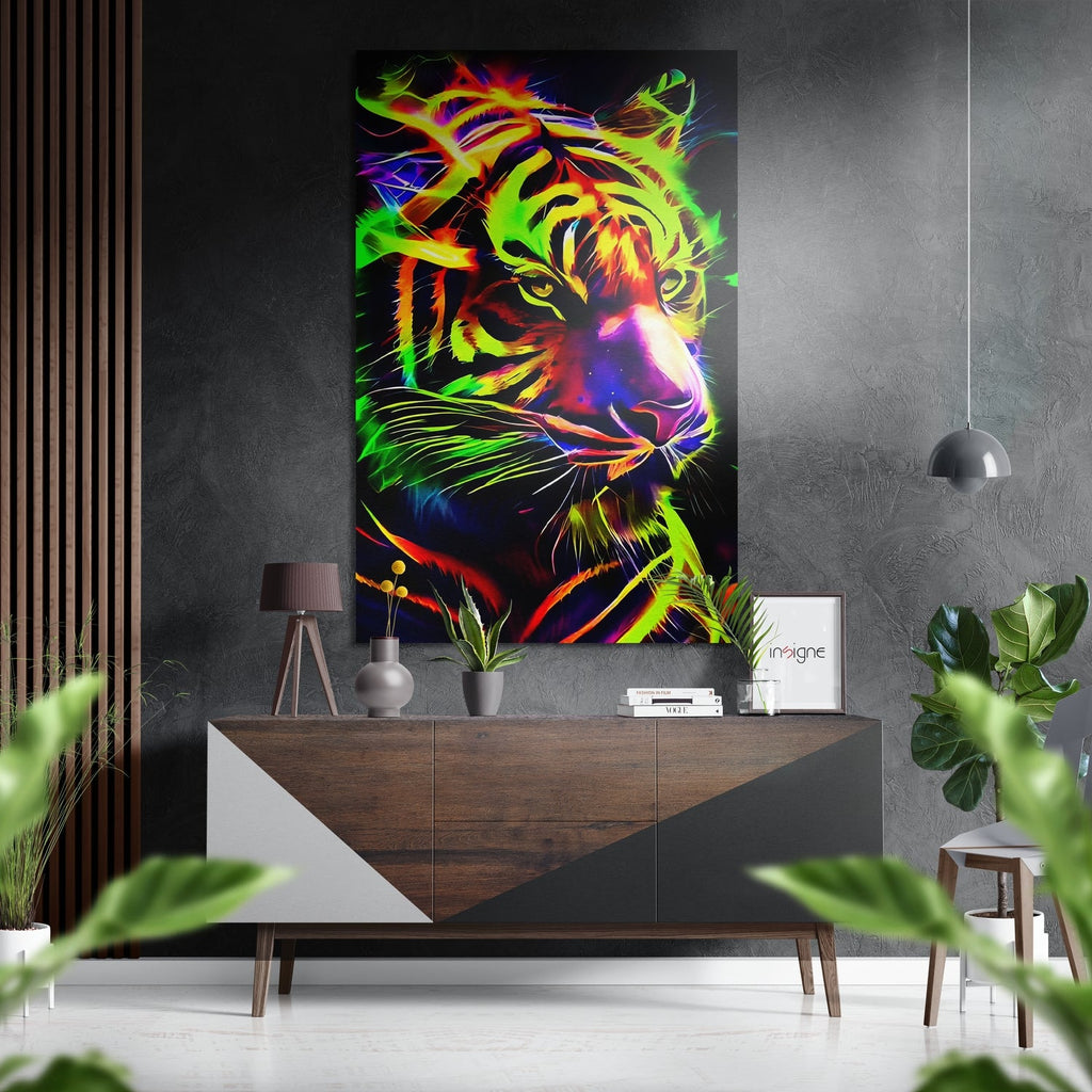 Neon Tiger Brushed Aluminum Dibond Wall Art