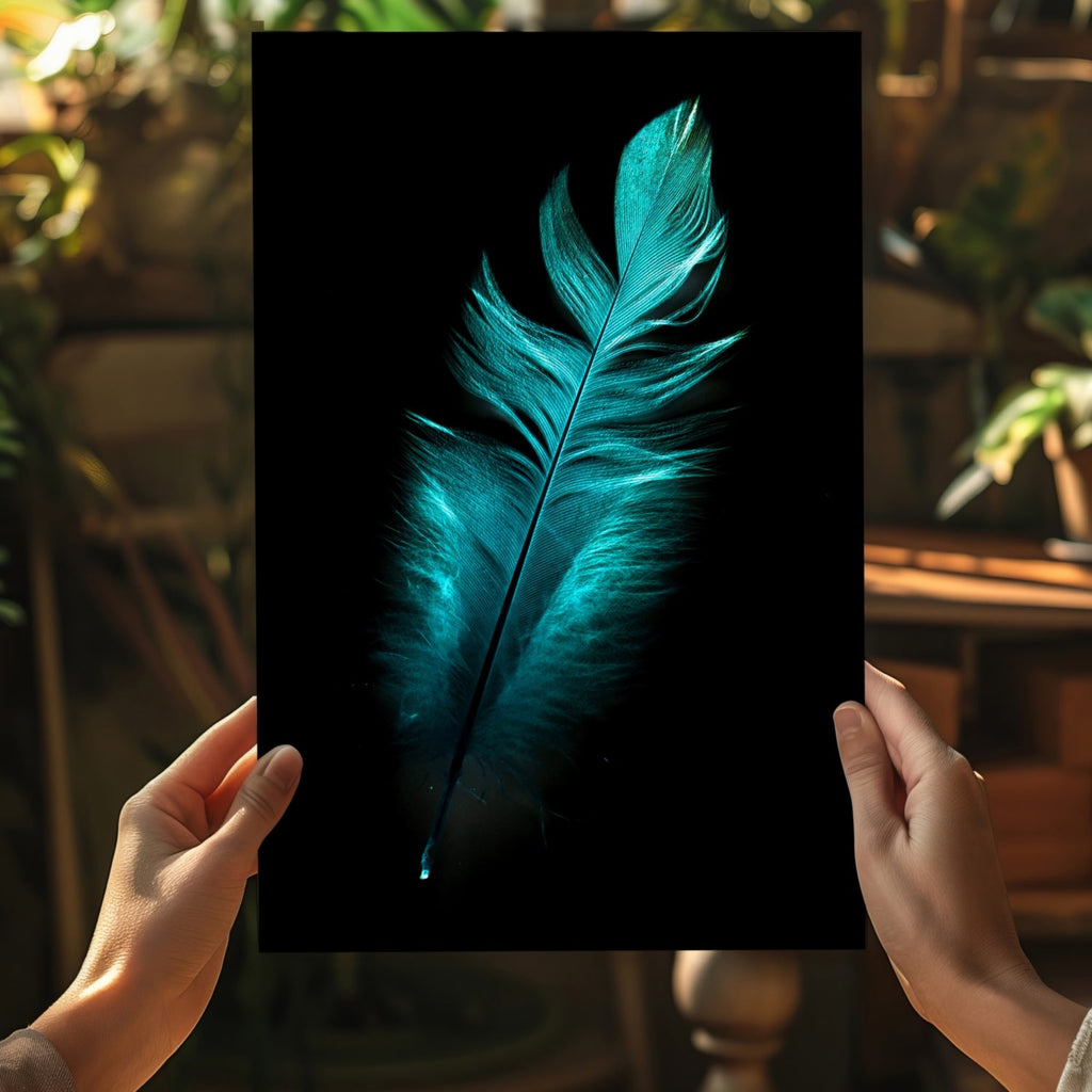 Teal Feather Aluminum Print