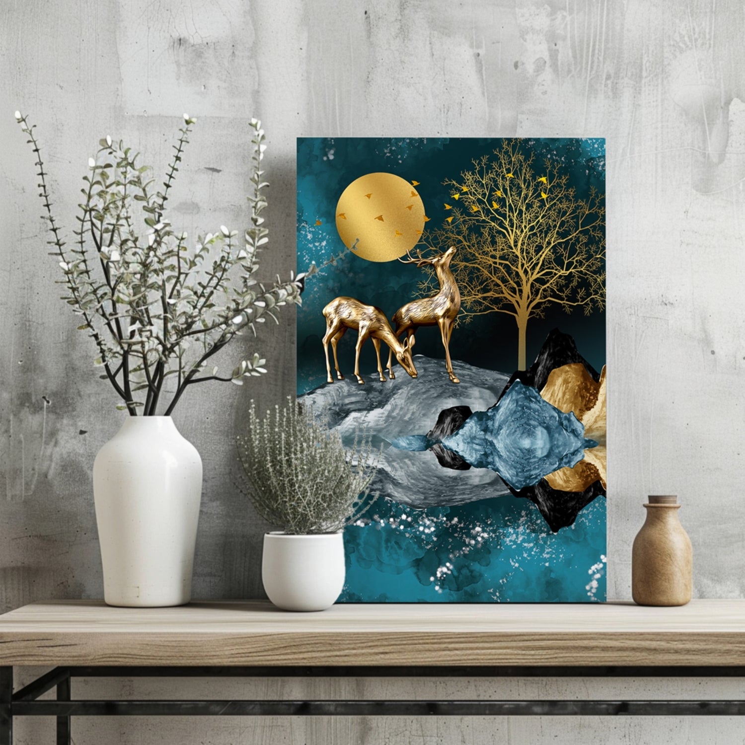 Deers at Night Aluminum Print