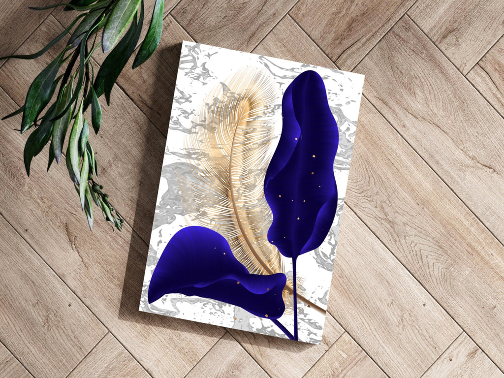 Navy Blue Leaves Aluminum Print