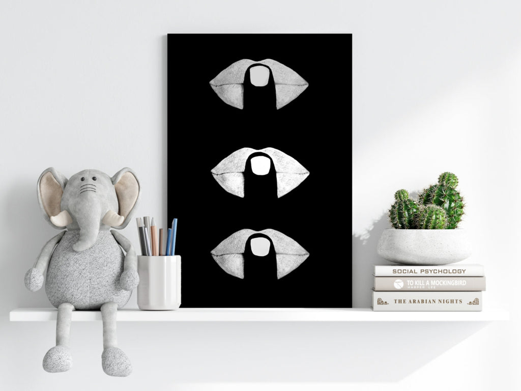 Hush Lips Black And White Aluminum Print