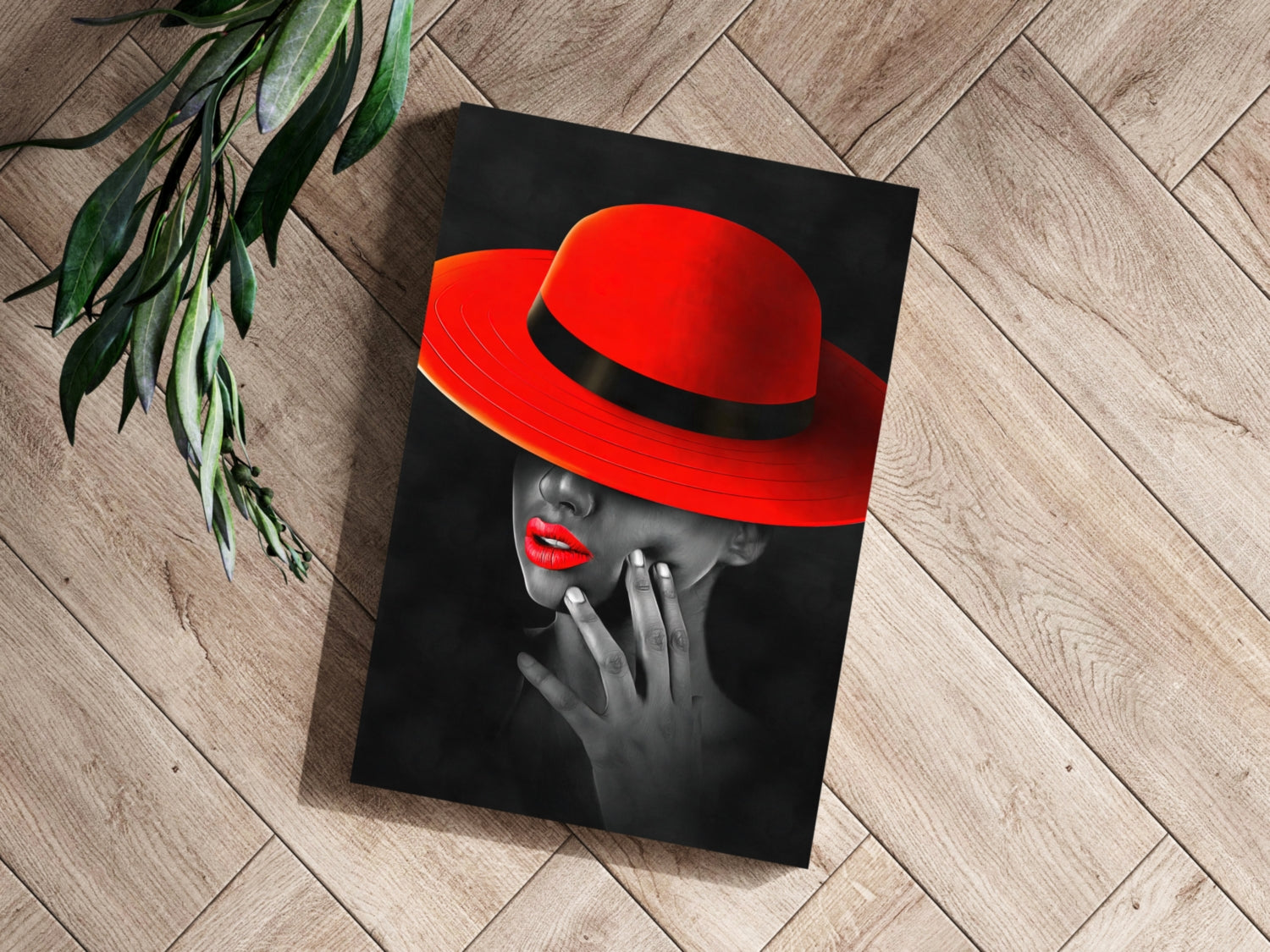Woman with Red Hat Aluminum Print