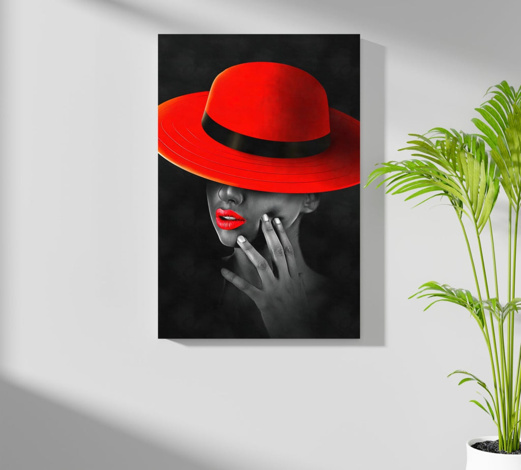 Woman with Red Hat Aluminum Print