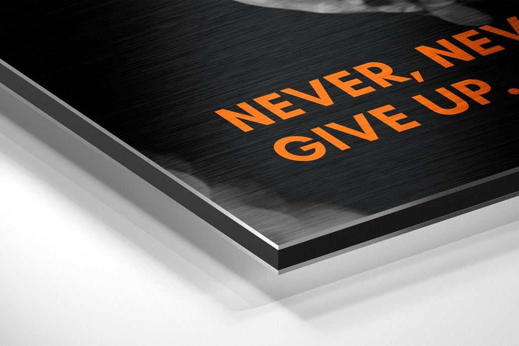 Never Give Up Brushed Aluminium Dibond Wall Art